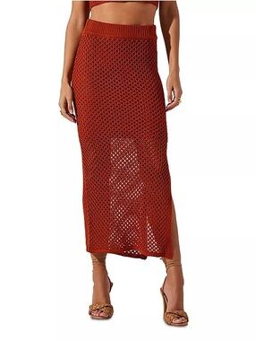 ASTR The Label Carlina Mesh Skirt Small Orange Knit Maxi Skirt Slit